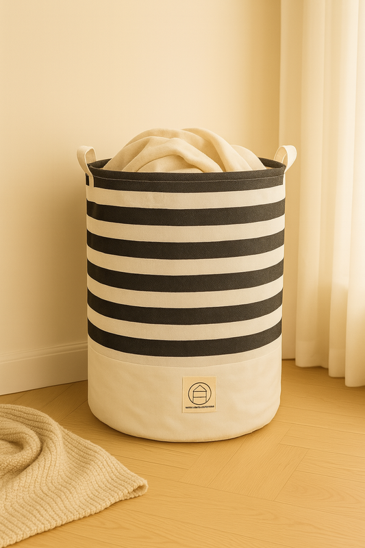 HFS Black & White Striped Laundry Basket