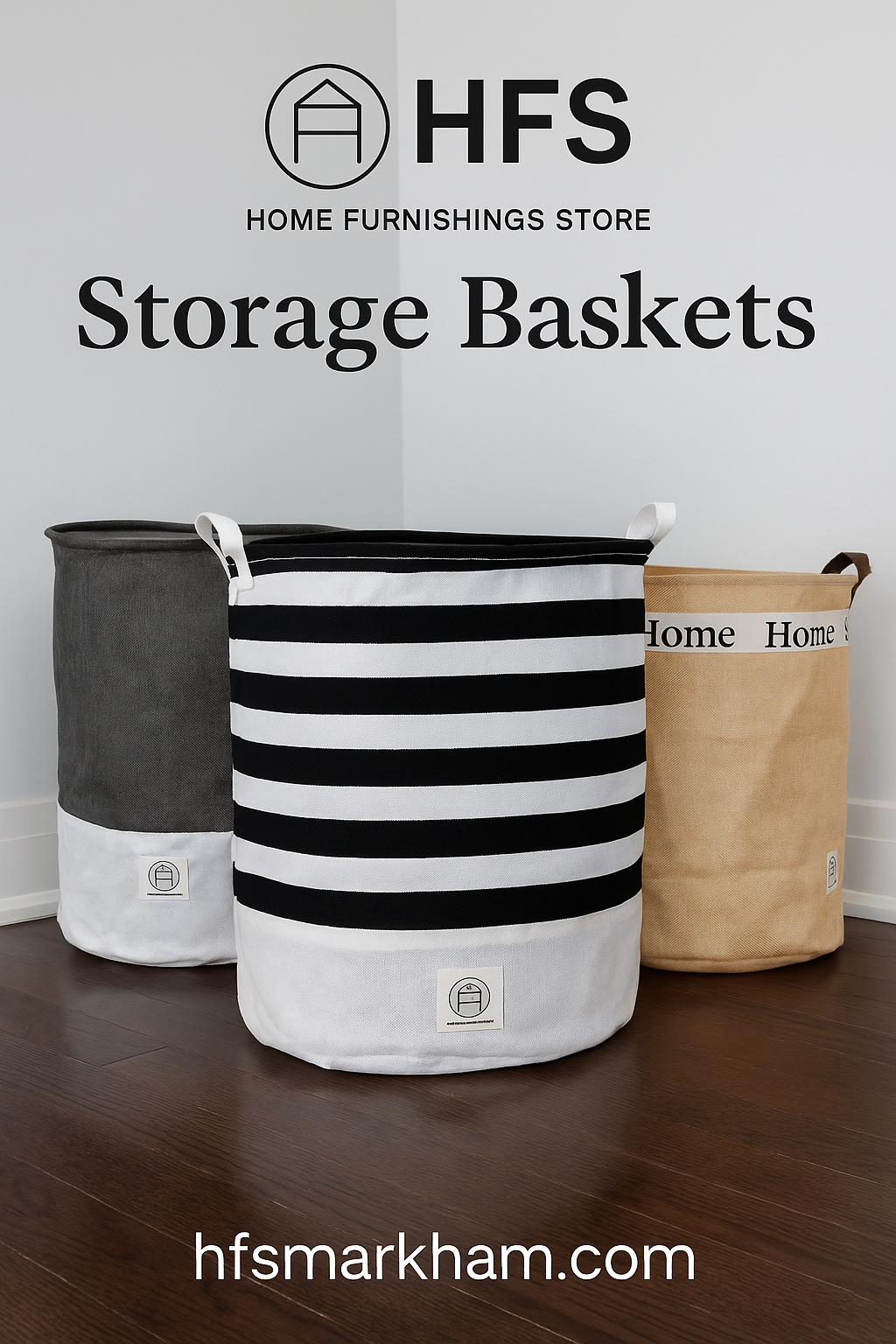 HFS Premium Laundry Basket Set – 3 Stylish Storage Solutions in One Pack | Durable, Foldable & Spacious (Black Stripe, Beige Home, Grey Minimalist)