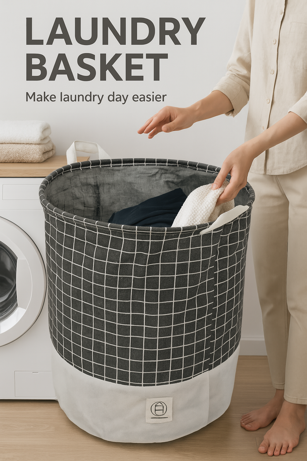 HFS Premium Laundry Basket – 40x50cm Fabric Hamper with Handles | Large, Foldable, Stylish Storage Bin for Clothes, Toys & More