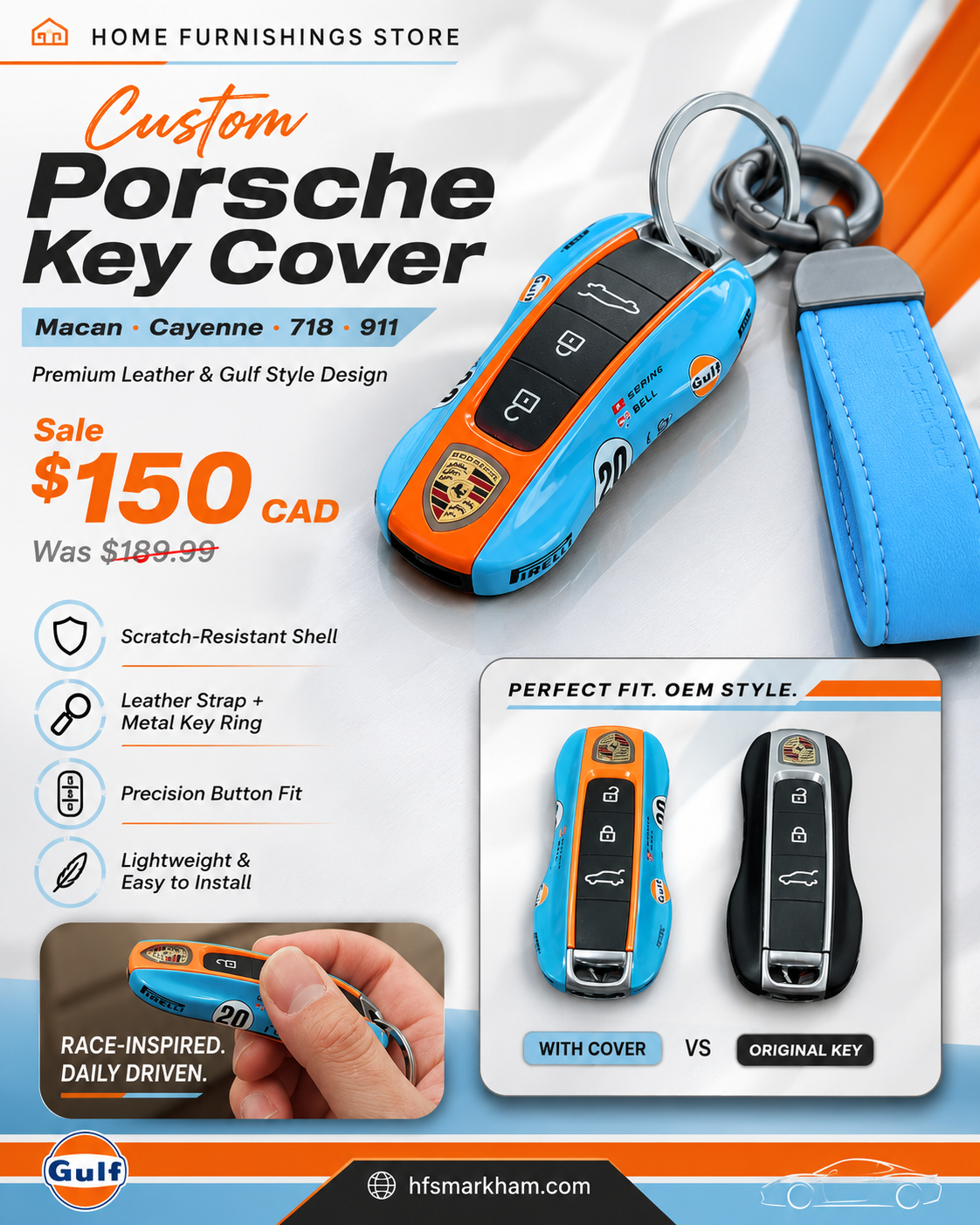 Custom Porsche Key Cover – Macan / Cayenne / 718 / 911 | Premium Leather & Gulf Style Design