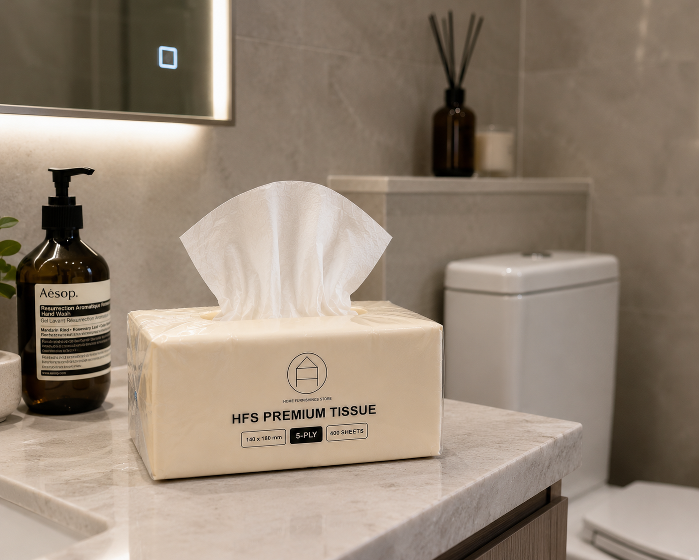 HFS Premium Bamboo Facial Tissue – 5 Ply Soft & Strong Tissue (8 Pack)